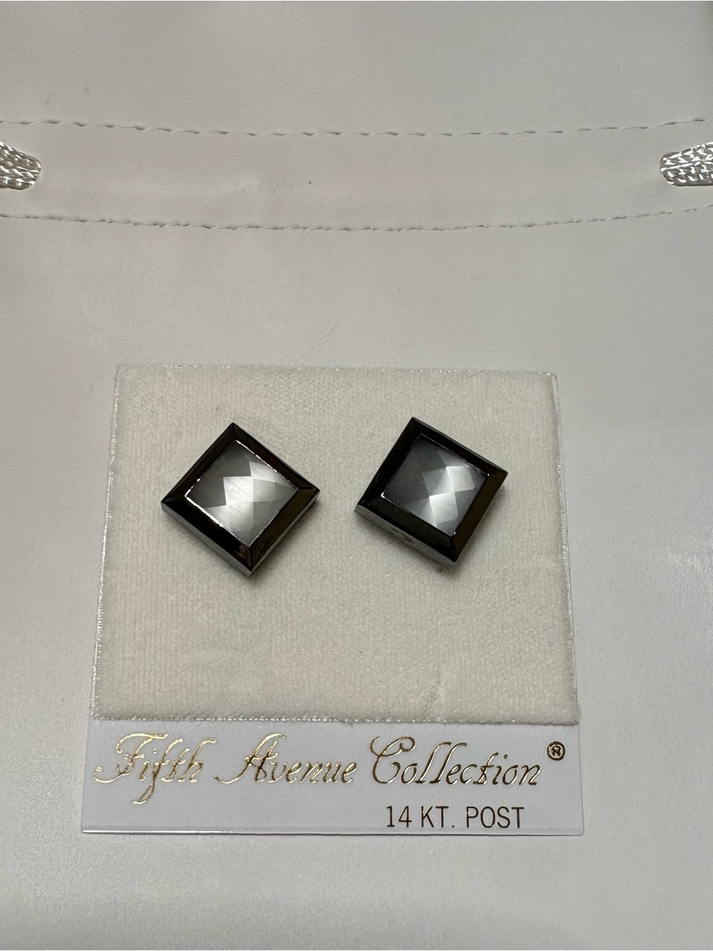 Square Hematite & Grey Cat’s Eye Stud Earrings